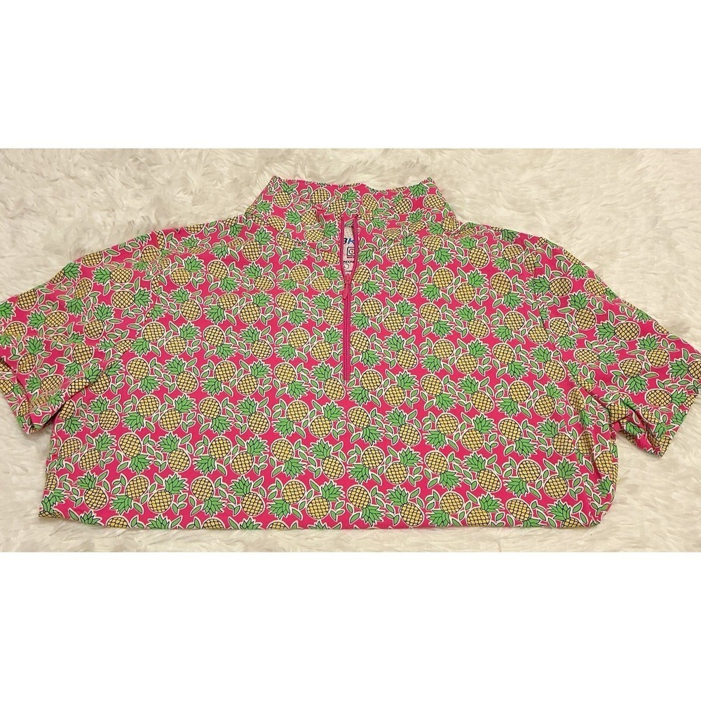 Ibkul Women's Shortsleeve‎ Lg Pineapple 1/2 Zipper Top/shirt